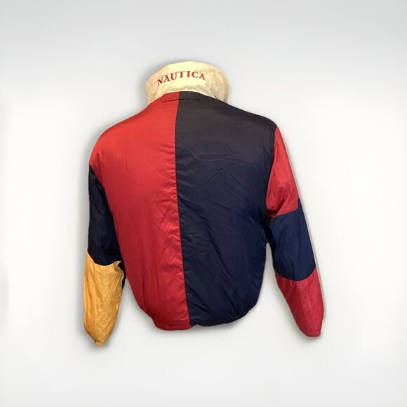Nautica Vintage Red Blue Puffer Down Reversible Jacket Large